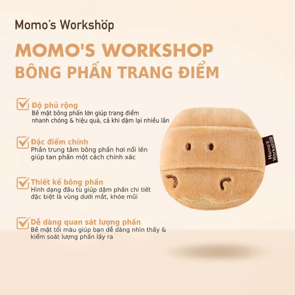 Bông Phấn Kiềm Dầu, Cố Định Lớp Trang Điểm Momo's Workshop Bento Buddies Velour Smoothie Puff - Nutty Buds 1pcs