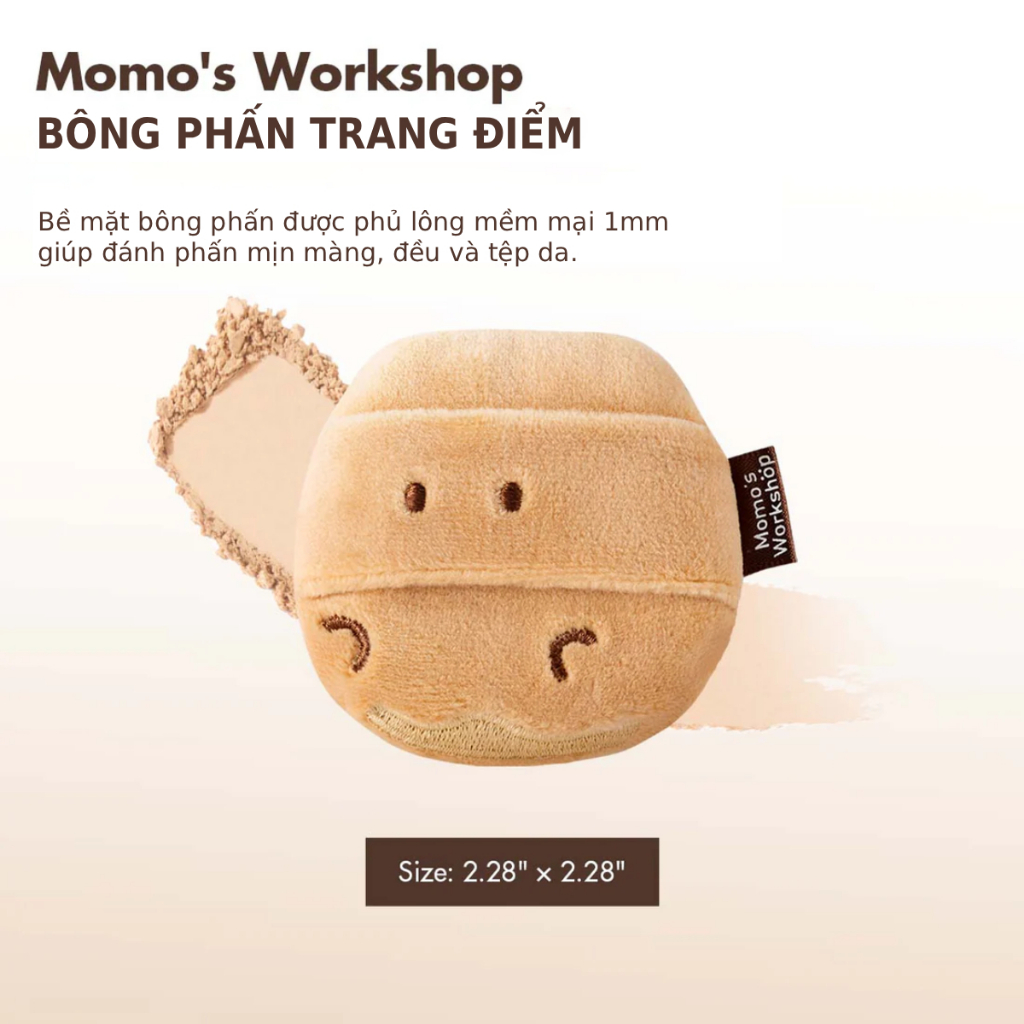 Bông Phấn Kiềm Dầu, Cố Định Lớp Trang Điểm Momo's Workshop Bento Buddies Velour Smoothie Puff - Nutty Buds 1pcs