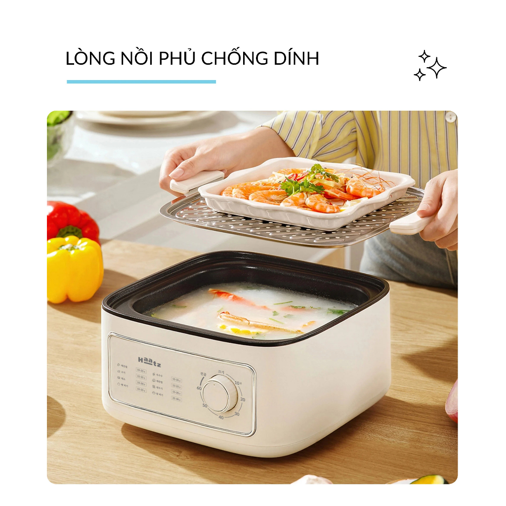 Nồi Hấp Điện 2 Tầng Haatz CIM371 10L 1000W 8 Chức Năng Nấu Hấp Đa Năng Chuẩn Hàn Quốc