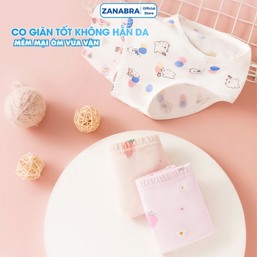 Combo 4 Quần Lót Bé Gái Chất Cotton Mềm, Quần Chip Trẻ Em Đáy May 2 Lớp Kháng Khuẩn ZANABRA L7000