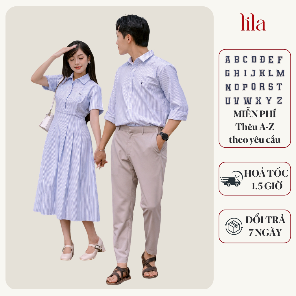 [HOẢ TỐC] Set Áo & váy sơ mi dáng dài Harmony thêu logo tên theo yêu cầu vải Oxford thanh lịch mặc đi làm, đi chơi