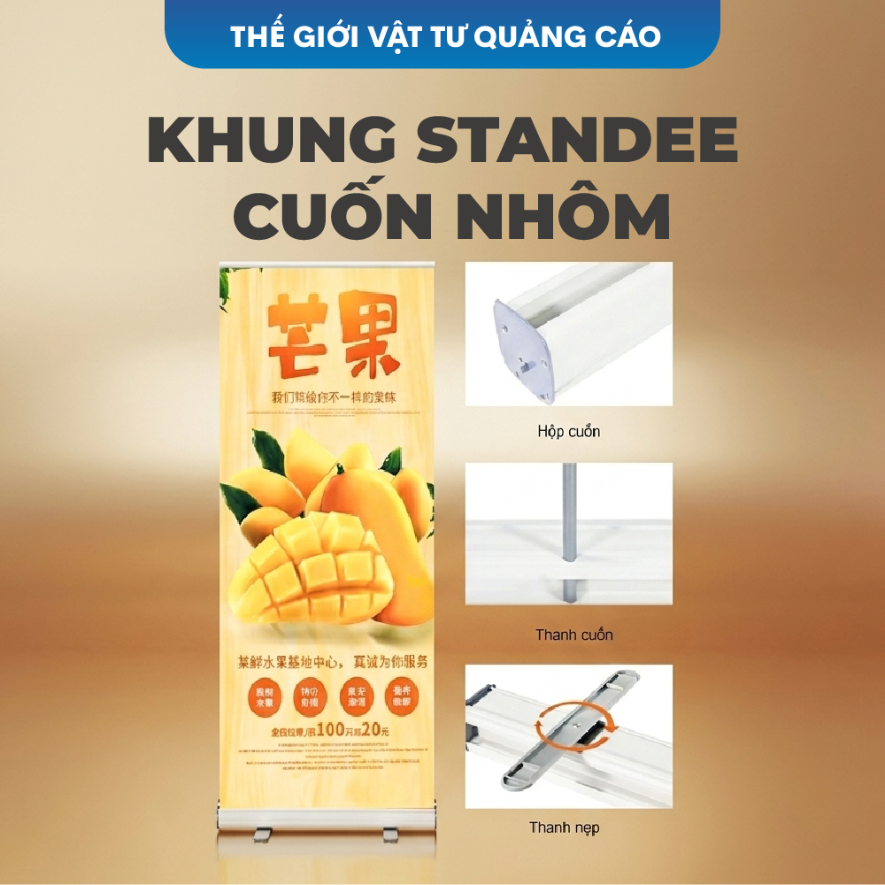 Khung Standee cuộn BEDO - Standee cuốn nhôm gọn cao cấp - Standee chữ T tái sử dụng nhiều lần