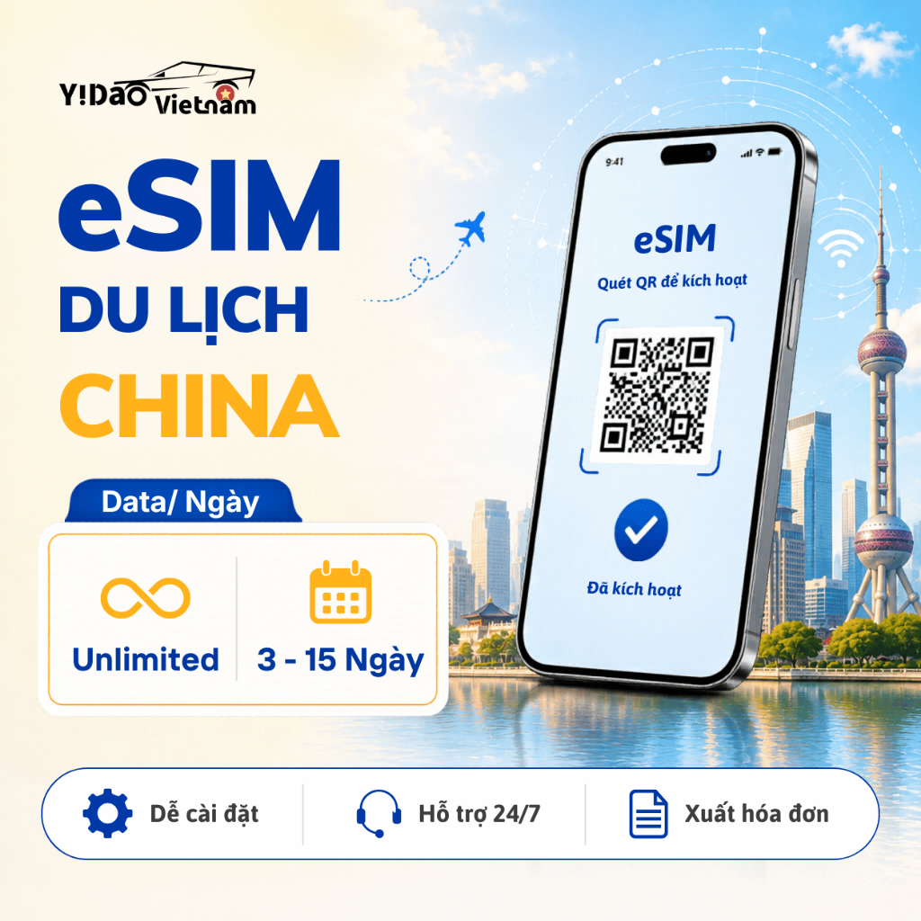 eSIM Trung Quốc, sim du lịch Trung Quốc cài đặt nhanh chóng bằng mã QR, data tốc độ cao ổn định