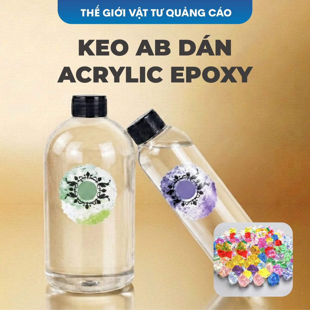 Keo AB dán hạt nhựa giả đá BEDO - Keo Epoxy trong suốt dán tranh đá Acrylic, làm biển quảng cáo cao cấp