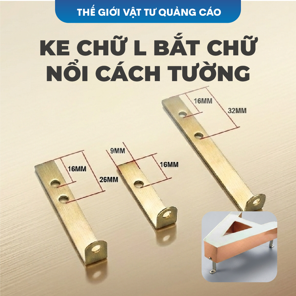 Ke chữ L đỡ chữ nổi cách tường BEDO - Phụ kiện chân chữ quảng cáo tạo hiệu ứng 3D, đủ kích thước 4cm, 6cm, 8cm