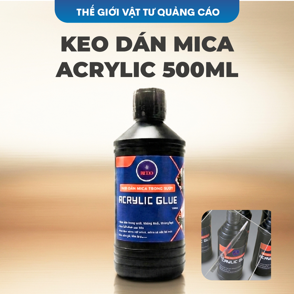 Keo dán Mica BEDO 500ml - Keo dán acrylic glue siêu trong, không loang lổ, chuyên dùng làm hộp, kệ mica cao cấp