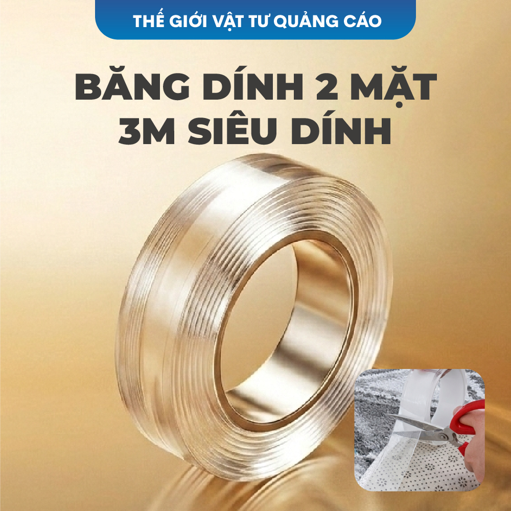 Băng keo 2 mặt trong suốt BEDO siêu dính - Băng dính Nano dán kính, dán đồ gia dụng không để lại vết keo, chịu lực tốt