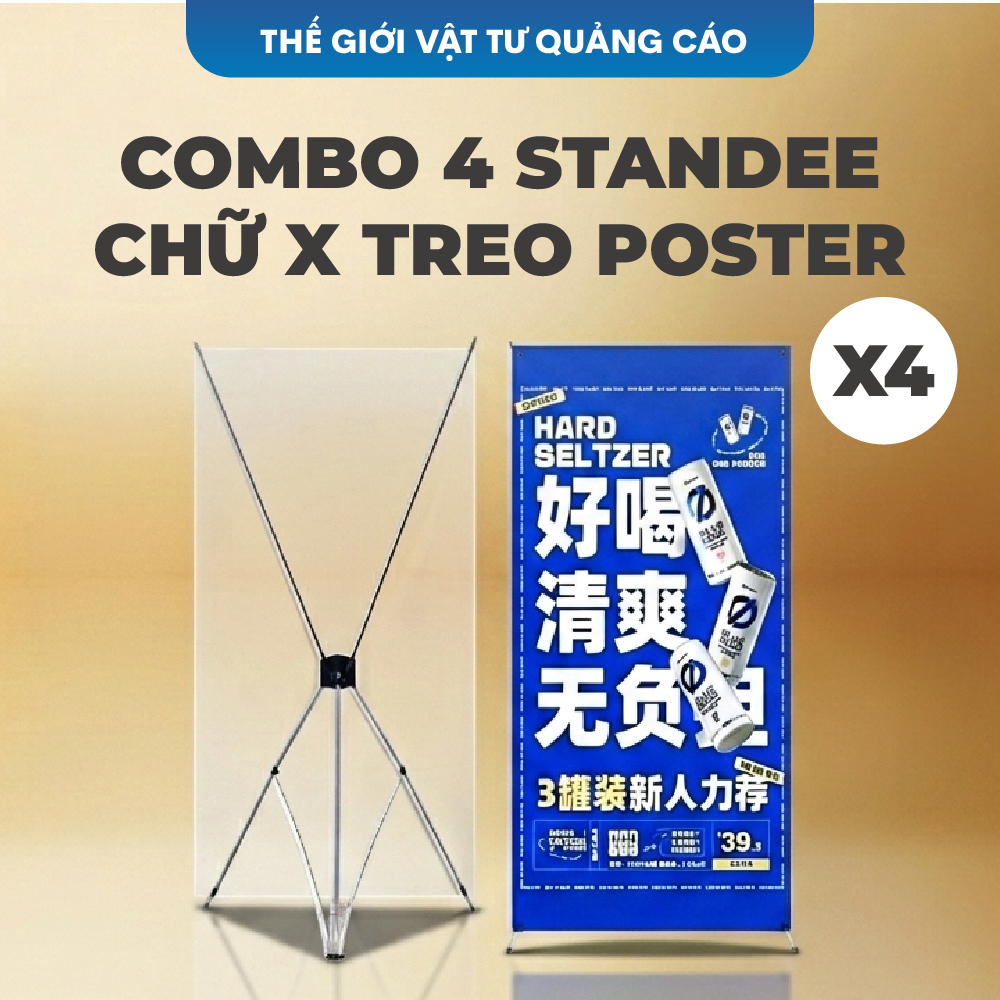 [ HOẢ TỐC ] Combo 4 Standee chữ X cường lực BEDO - Chân treo poster 60x160cm và 80x180cm cao cấp, khung thép chắc chắn