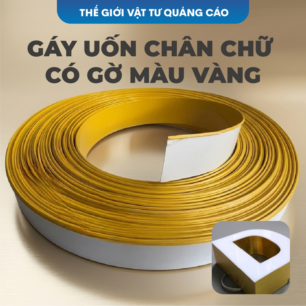 Gáy nhôm uốn chân chữ có gờ BEDO màu Vàng - Cuộn 50m dày 0.6mm, đủ bản 4cm 5cm 6cm 8cm làm chữ nổi quảng cáo