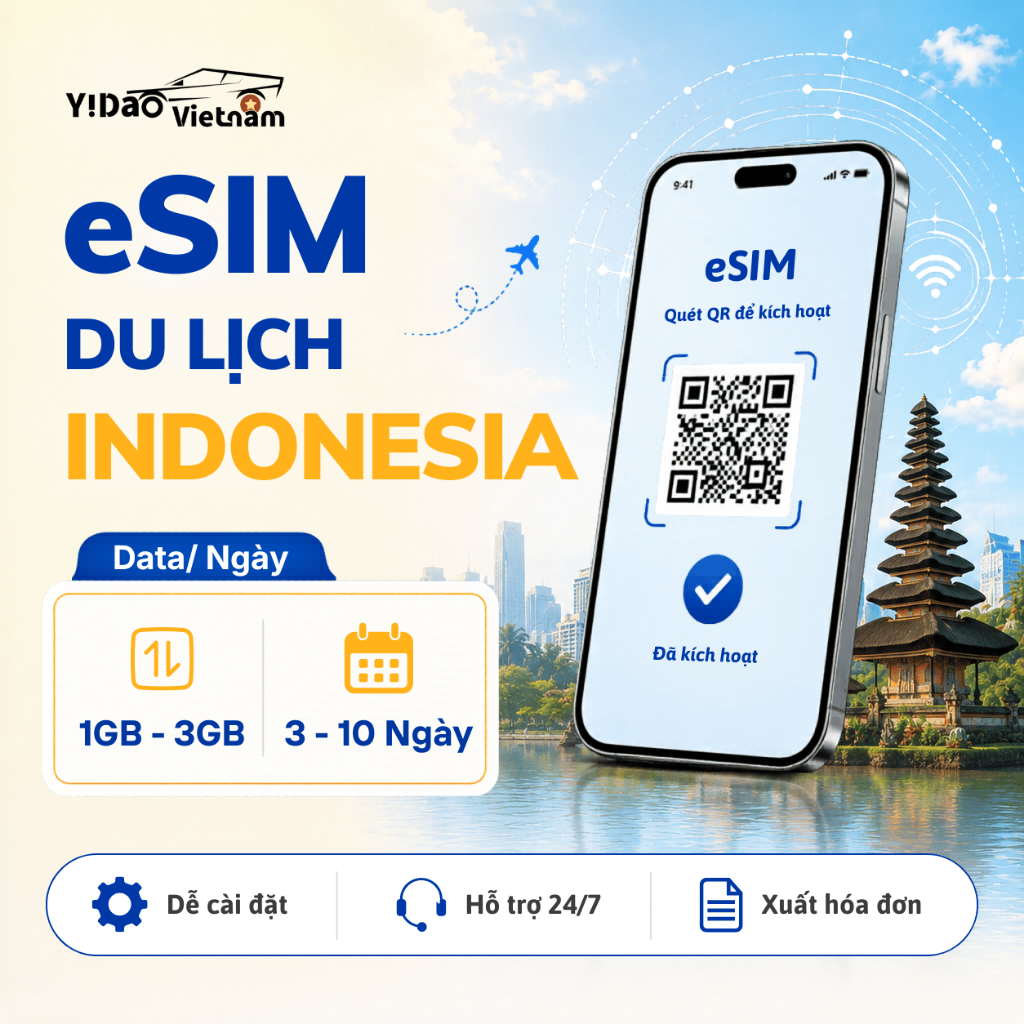 eSIM Indonesia Gói Data Ngày, eSIM Du Lịch Tốc Độ Cao Sóng Telkomsel/XL, Cài Đặt Nhanh Bằng Mã QR