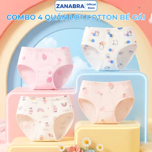Combo 4 Quần Lót Bé Gái Chất Cotton Mềm, Quần Chip Trẻ Em Đáy May 2 Lớp Kháng Khuẩn ZANABRA L7000