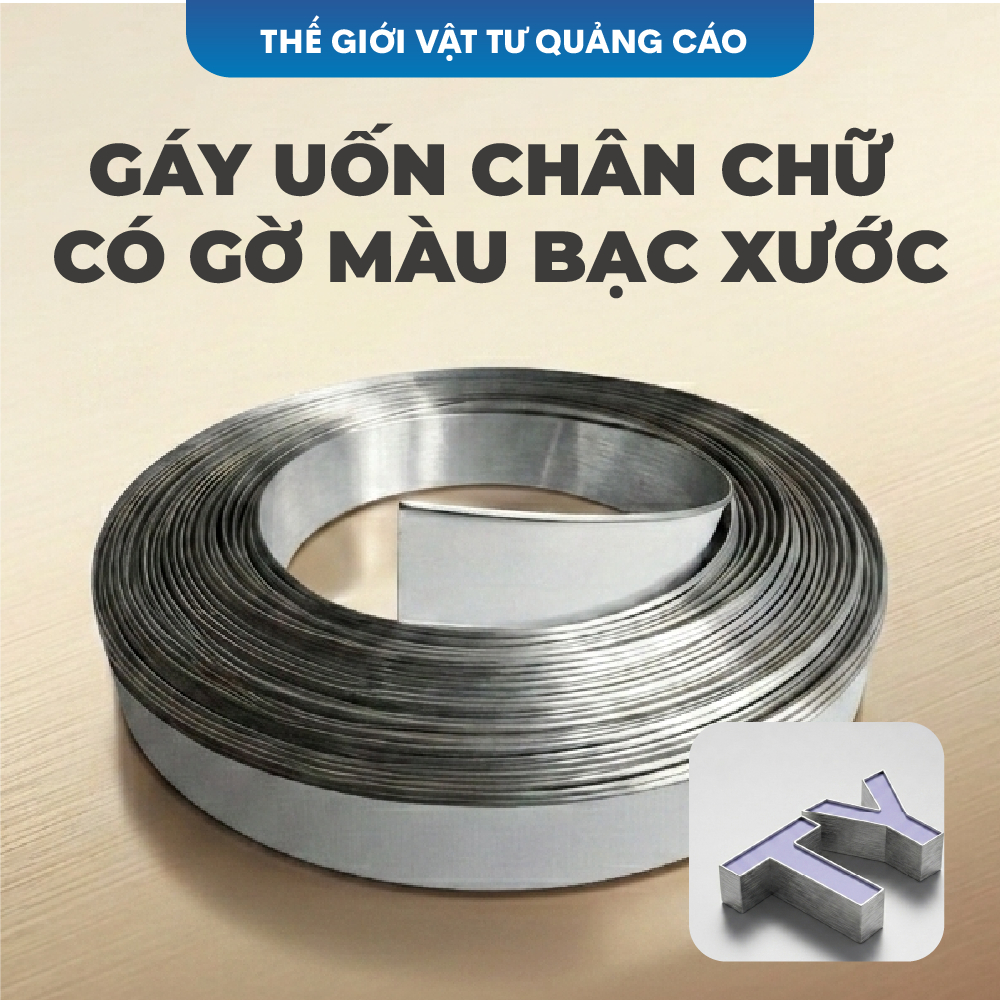 Gáy nhôm uốn chân chữ có gờ BEDO màu Bạc Xước - Cuộn 50m làm chữ nổi quảng cáo, giả Inox cao cấp (Đủ bản 4cm 6cm 8cm)