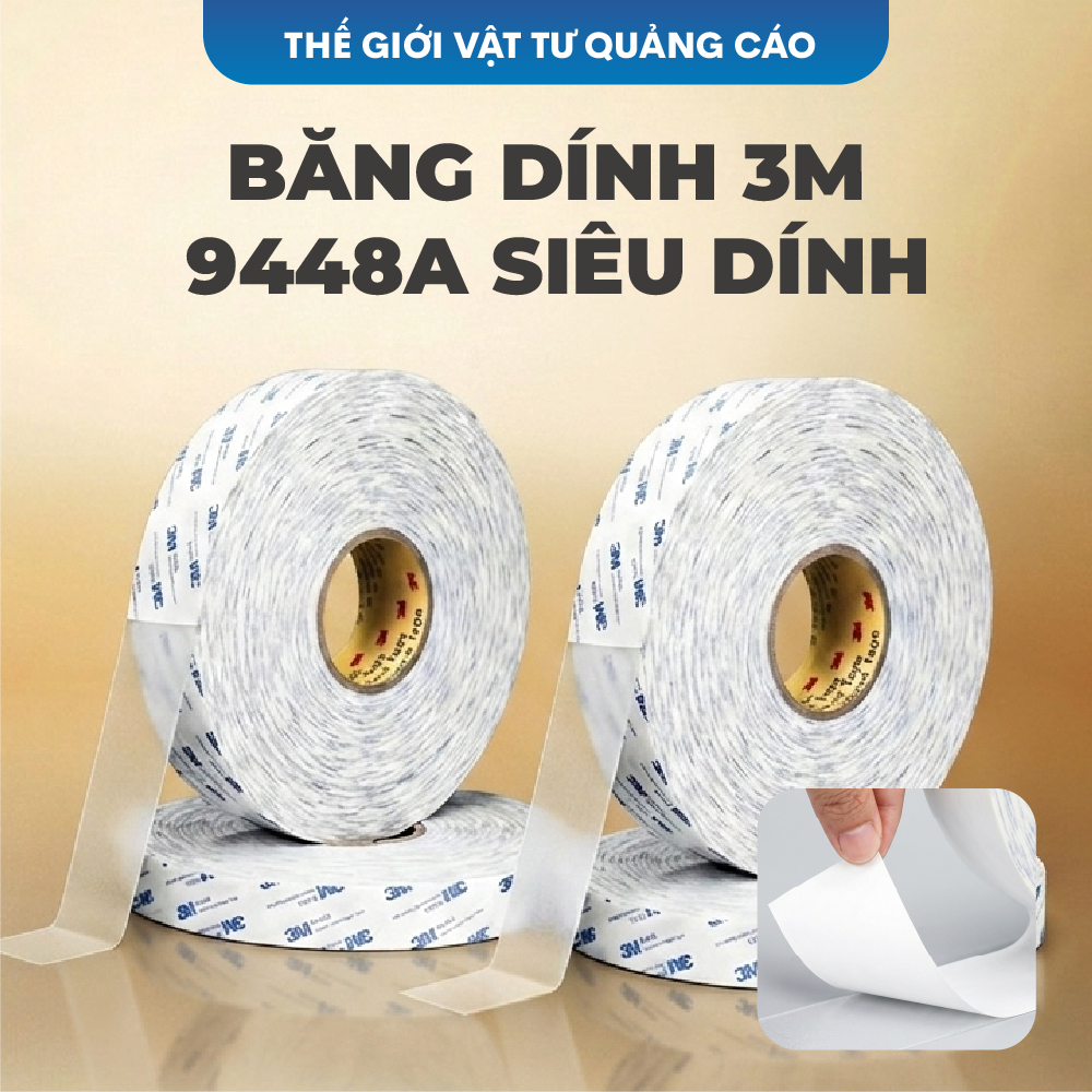 Băng dính 3M 9448A BEDO siêu dính - Băng keo hai mặt chuyên dụng dán biển bảng, trang trí nhà cửa đa năng