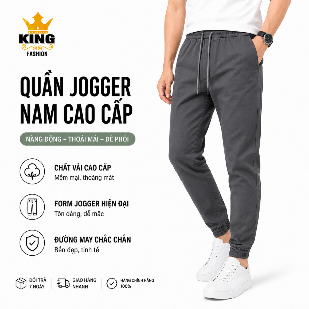 [T1] QUẦN DÀI JOGGER KINGFASHION Quần Kaki Lưng Thun Dây Rút Bo Gấu Kiểu Dáng Trẻ Trung Năng Động