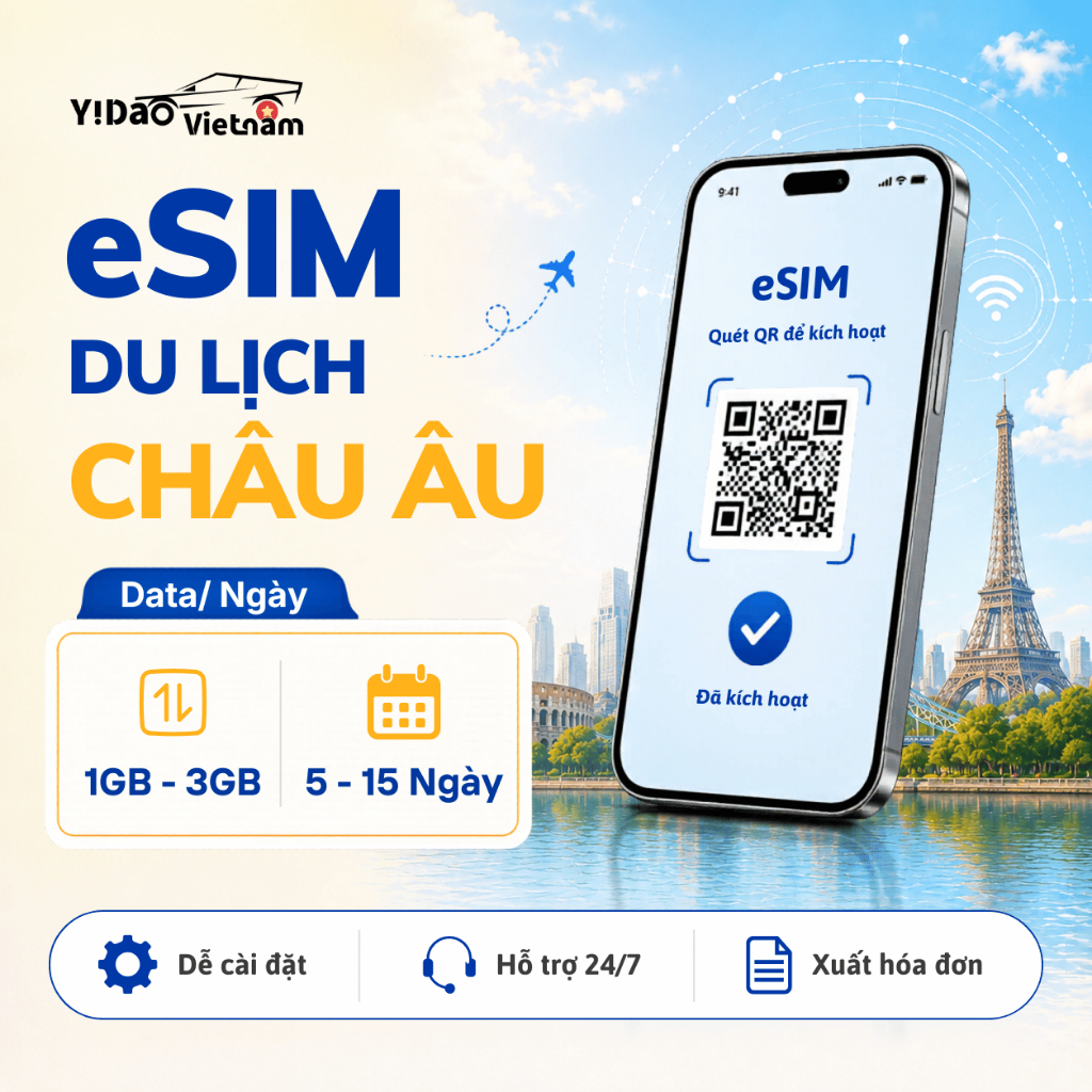 eSIM Du Lịch Châu Âu, eSIM Du Lịch 33 Nước, Gói Data Ngày Tốc Độ Cao 5G Ổn Định, Cài Đặt Bằng Mã QR