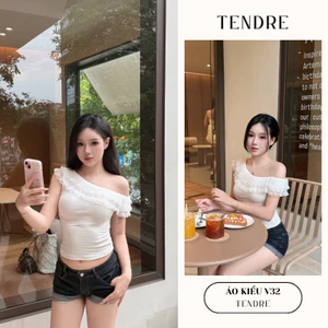 TENDRE - Áo Lệch Vai Phối Bèo Nhún Tôn Dáng - Áo Kiểu Nữ Trễ Vai Ôm Body Sang Chảnh Gợi Cảm Dễ Phối Đồ V32
