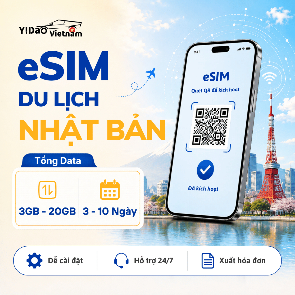 eSIM Nhật Bản, Sim Du Lịch Gói Tổng Dung Lượng, Data Tốc Độ Cao, Cài Đặt Nhanh Chóng Bằng Mã QR
