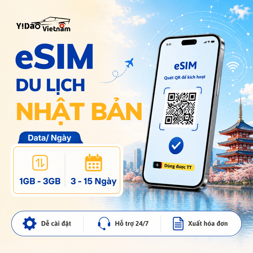 eSIM du lịch Nhật Bản hỗ trợ TT, sim Nhật Bản sóng Softbank cài bằng mã QR, data tốc độ cao 4G/5G