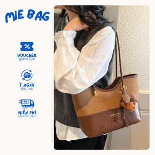 Túi xách tote công sở hai màu phối hợp đựng vừa tài liệu tặng kèm charm xinh MIE BAG