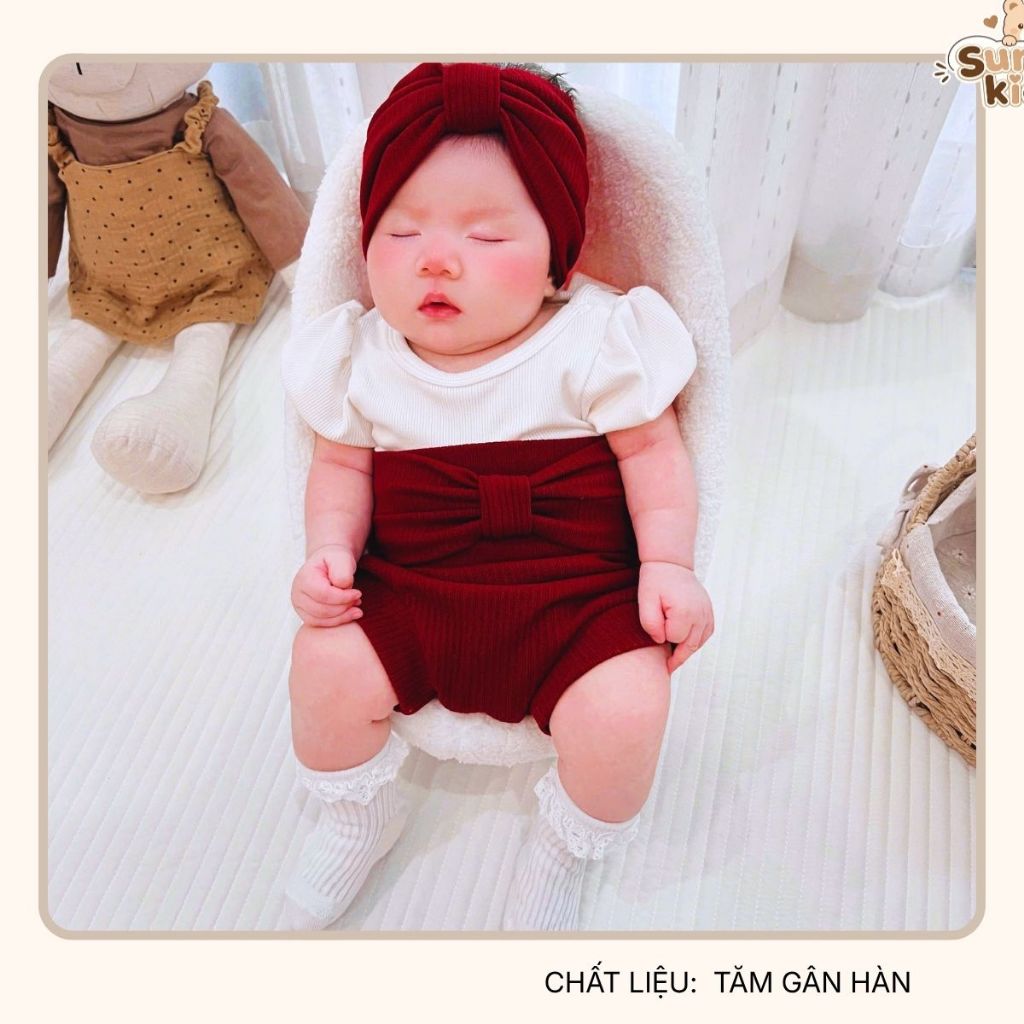 | SUNNYKIDS | Set bộ đồ chất tăm gân hàn cho bé gái ( kèm tuban ) chất liệu mềm mịn 4kg đến 16kg