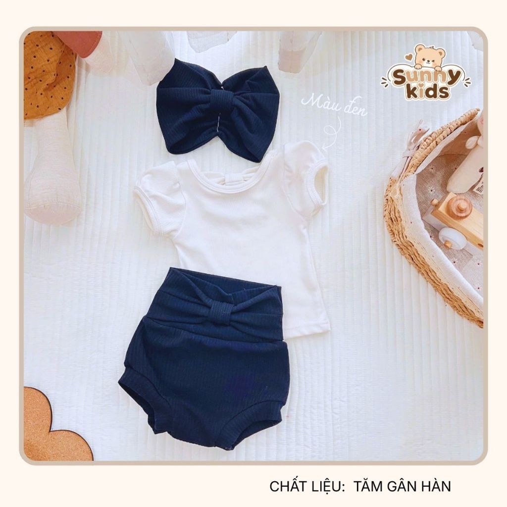 | SUNNYKIDS | Set bộ đồ chất tăm gân hàn cho bé gái ( kèm tuban ) chất liệu mềm mịn 4kg đến 16kg