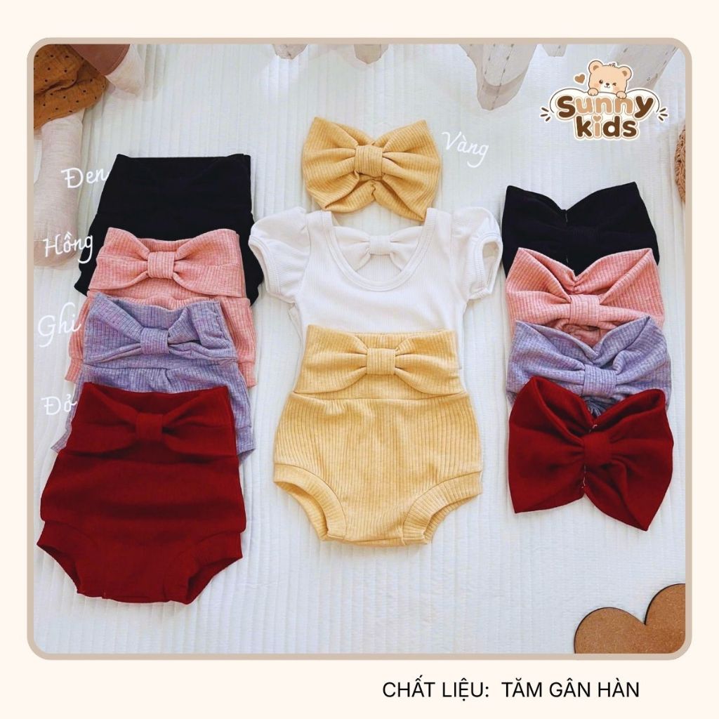 | SUNNYKIDS | Set bộ đồ chất tăm gân hàn cho bé gái ( kèm tuban ) chất liệu mềm mịn 4kg đến 16kg