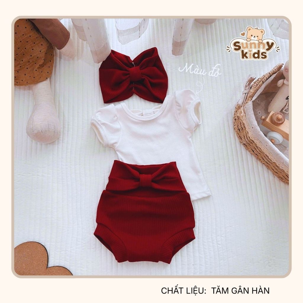 | SUNNYKIDS | Set bộ đồ chất tăm gân hàn cho bé gái ( kèm tuban ) chất liệu mềm mịn 4kg đến 16kg