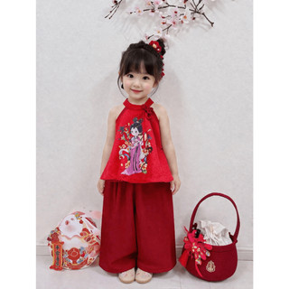 Bộ Yếm Lụa Cho Bé Gái In Hình Dễ Thương,Set Yếm Cho Bé Mặc Tết Trung Thu, Chụp Ảnh Sen Size Từ 8- 40 kg BB07- BIATONKIDS