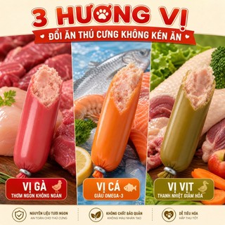 Xúc xích cho chó mèo 450g (30 cây) - Mix 3 vị thơm ngon - Đồ ăn vặt dinh dưỡng cho thú cưng