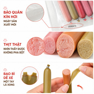 Xúc xích cho chó mèo 450g (30 cây) - Mix 3 vị thơm ngon - Đồ ăn vặt dinh dưỡng cho thú cưng