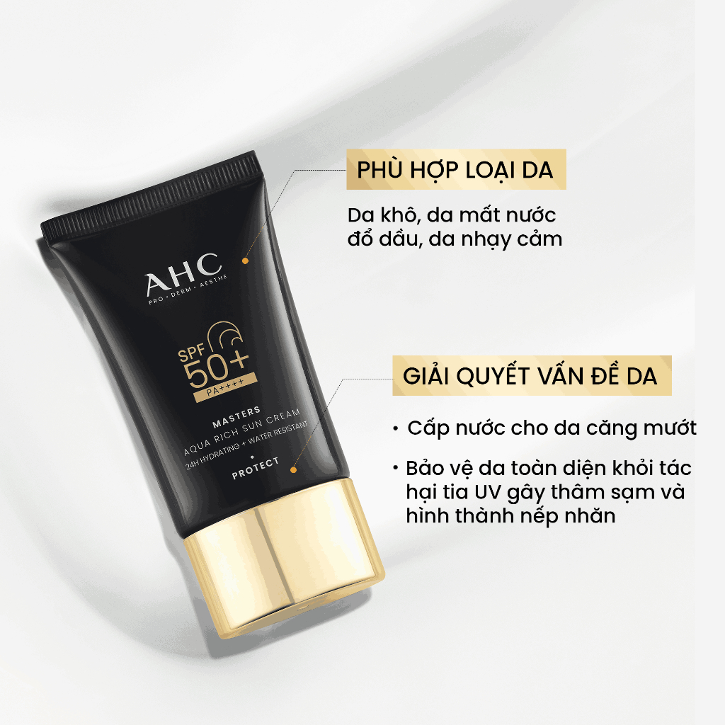 [AHCx HANNAH] Bộ đôi Kem chống nắng AHC phổ rộng 400nm căng mướt da chuẩn Hàn (50 ml x2) Masters Aqua Rich Sun Cream
