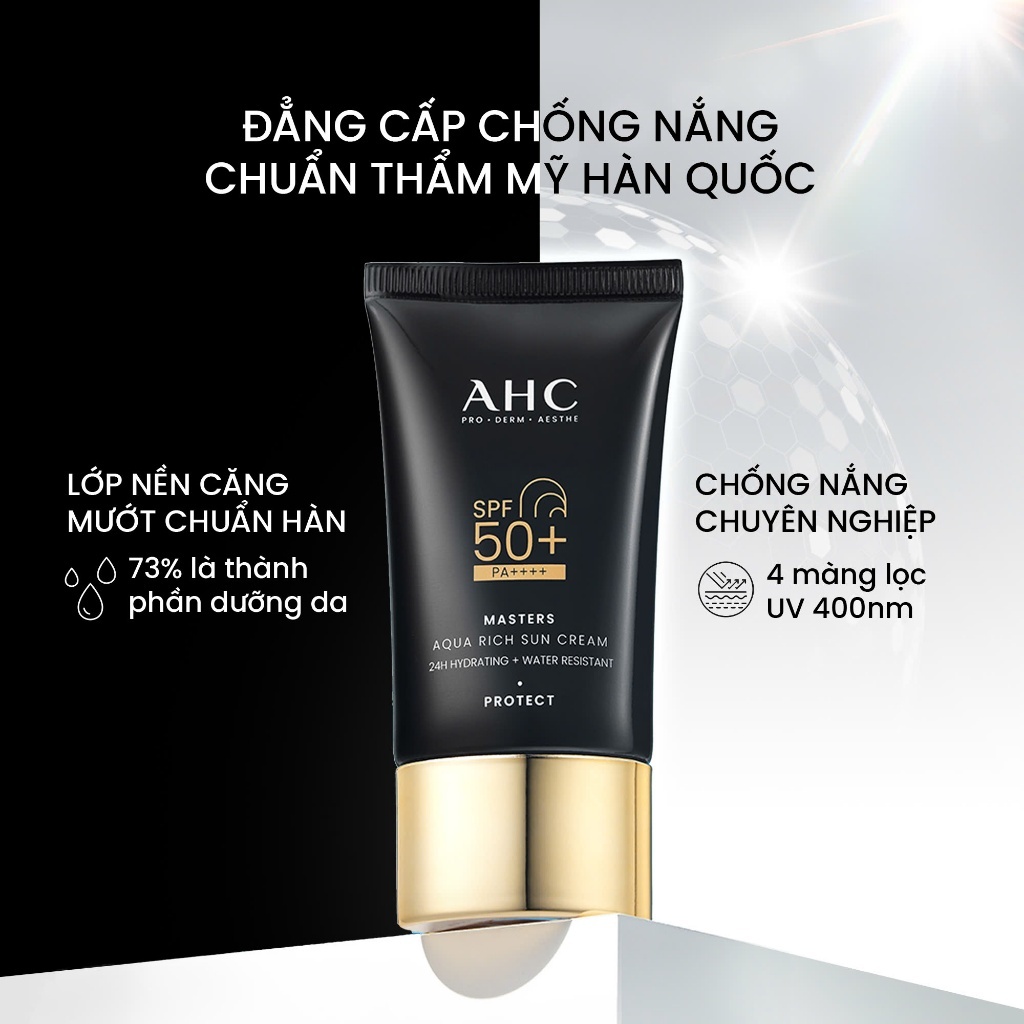 [AHCx HANNAH] Bộ đôi Kem chống nắng AHC phổ rộng 400nm căng mướt da chuẩn Hàn (50 ml x2) Masters Aqua Rich Sun Cream | BigBuy360 - bigbuy360.vn