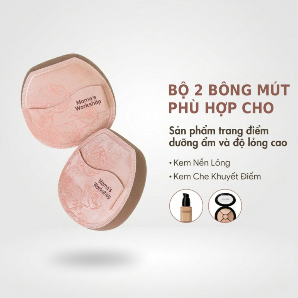 Bông Mút Tán Nền Siêu Mềm Dày 4mm Momo's Workshop Rosy Reverie Airy Mallow Puff - Rosy Cut Dry Use (2pcs)