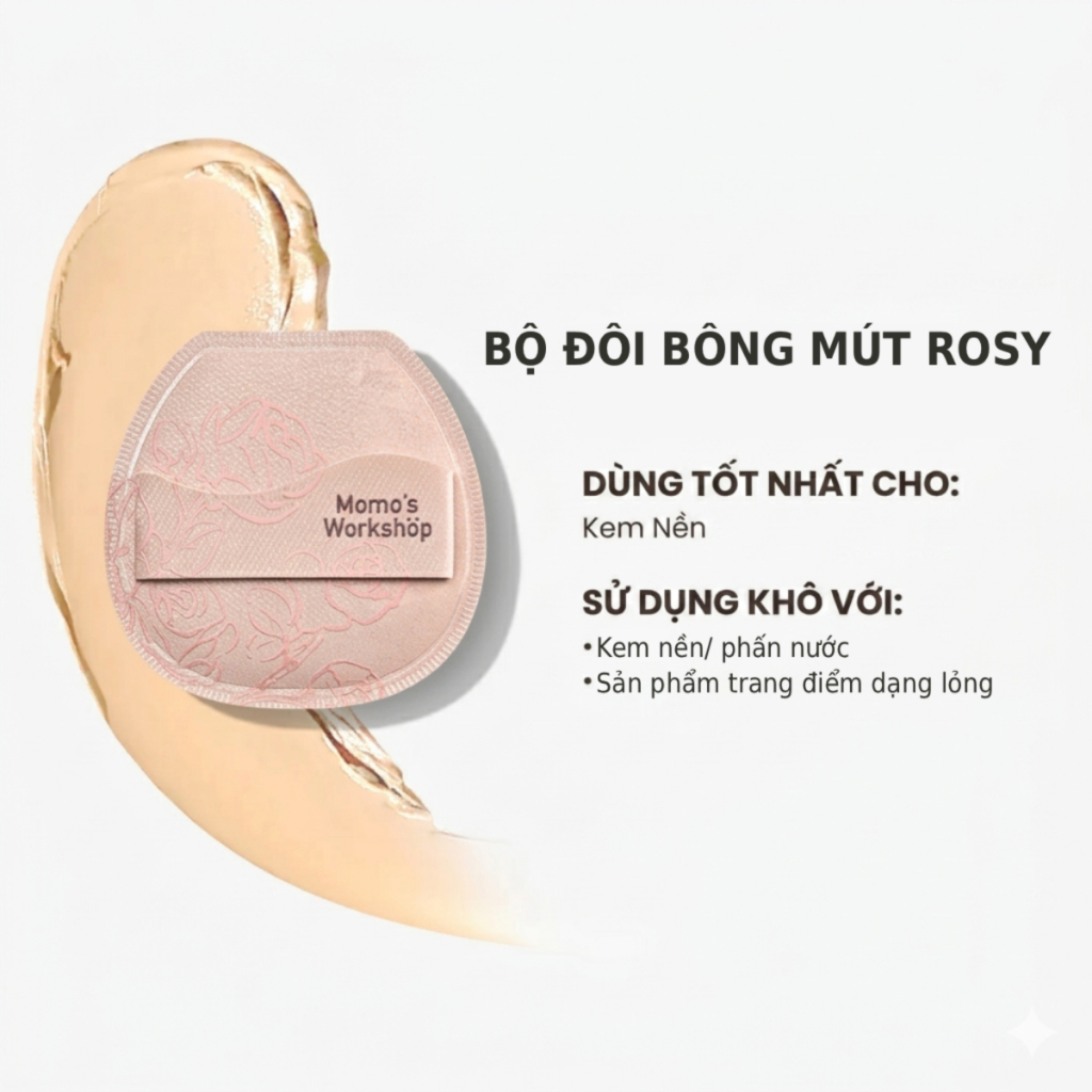 Bông Mút Tán Nền Siêu Mềm Dày 4mm Momo's Workshop Rosy Reverie Airy Mallow Puff - Rosy Cut Dry Use (2pcs)