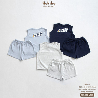 Bộ Quần Áo Ba Lỗ In Hình Cho Bé Trai, Bé Gái Hokiha Vải Cotton Mềm Mại, Thoáng Mát Size 8-17kg BB45