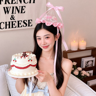 Mũ Sinh Nhật Nữ Công Chúa Màu Hồng Kèm Nơ Satin Dài | Nón Tiệc Coquette Chụp Ảnh Cosplay Hot Trend