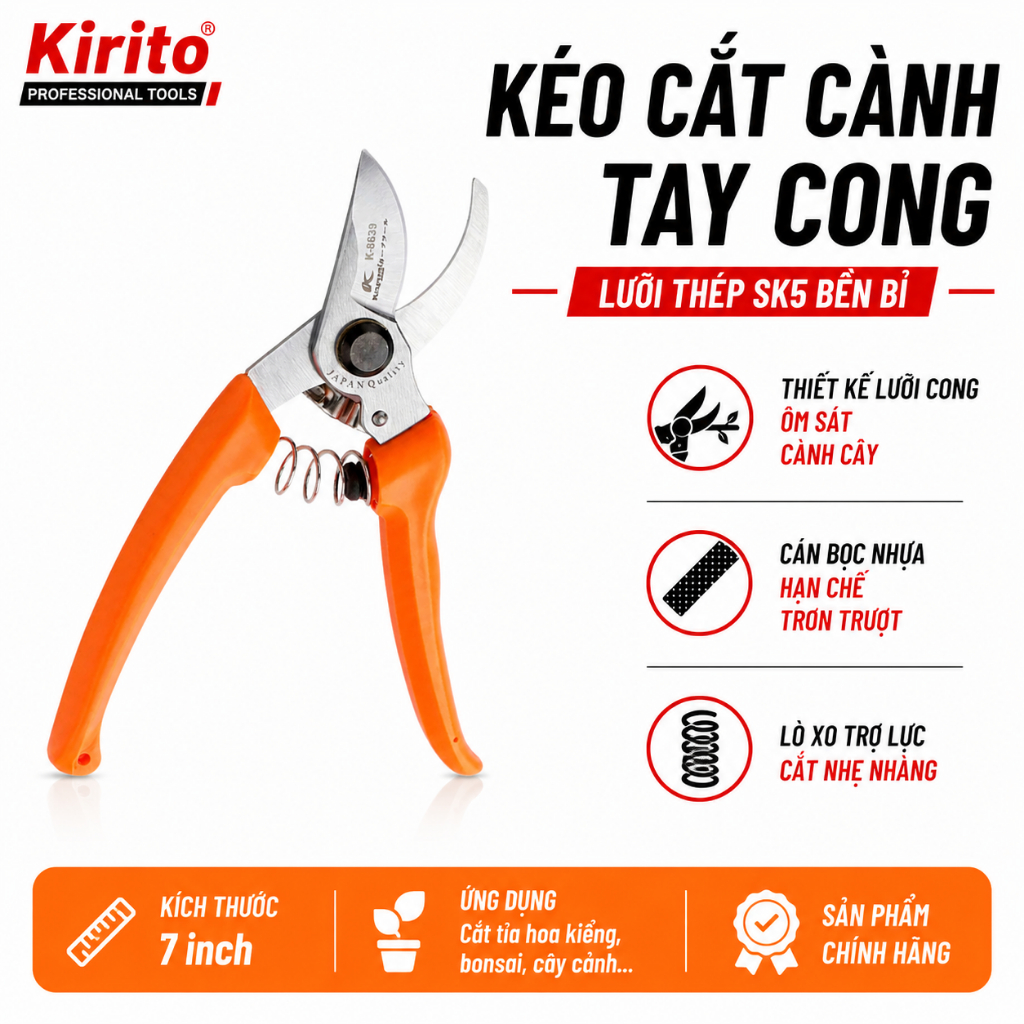 Kéo Cắt Cành Tay Cong Kapusi K-8639, Kéo Tỉa Cành, Chăm Sóc Cây Cảnh, Làm Vườn