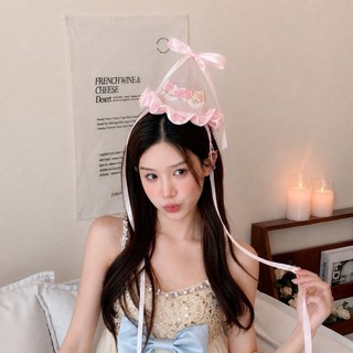 Mũ Sinh Nhật Nữ Công Chúa Màu Hồng Kèm Nơ Satin Dài | Nón Tiệc Coquette Chụp Ảnh Cosplay Hot Trend
