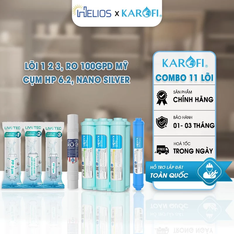 Bộ 11 Lõi Lọc Nước Karofi KAD-D66 Chính Hãng - Bộ Lõi Thay Thế Máy RO (123 + RO100Mỹ + HP6.2 + Nano) — ảnh 1