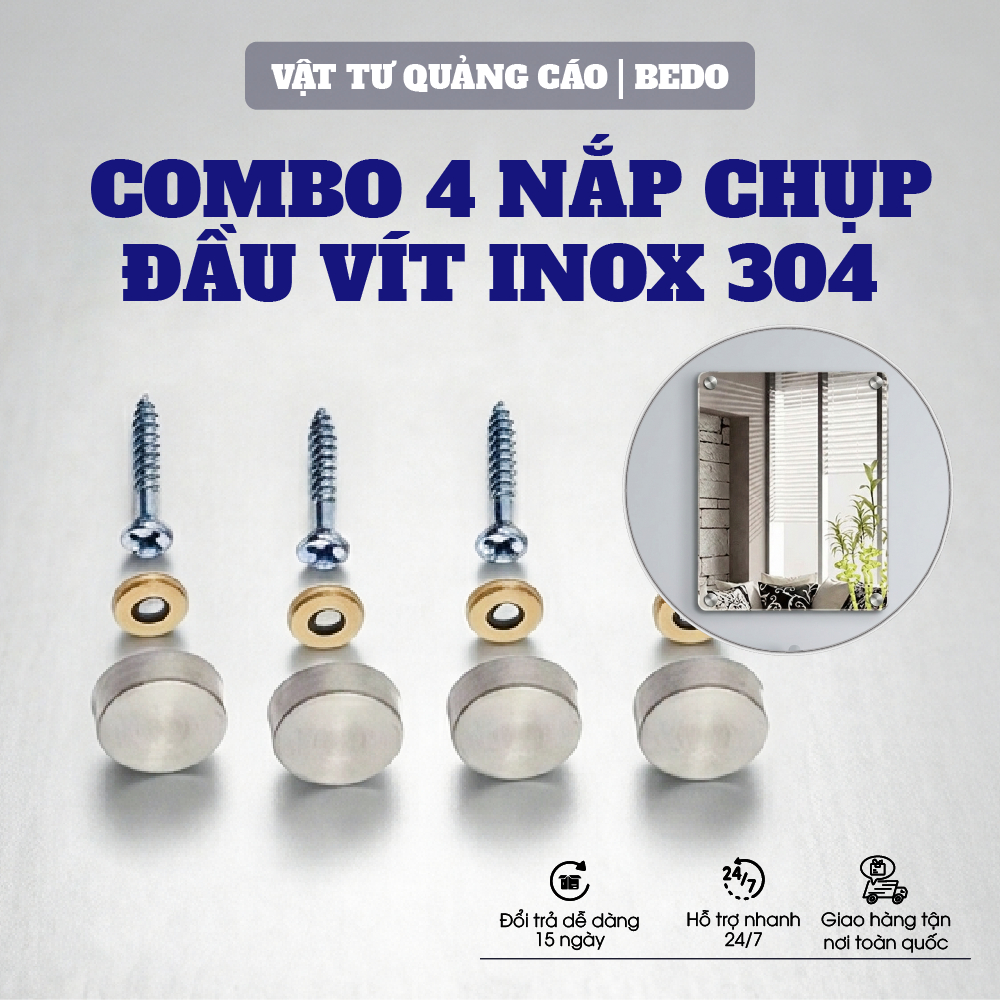 Nắp Chụp Mũ Đầu Vít BEDO Inox 304 Phi 16 19 22mm Chống Gỉ Trang Trí Gương Cầu Thang Sang Trọng