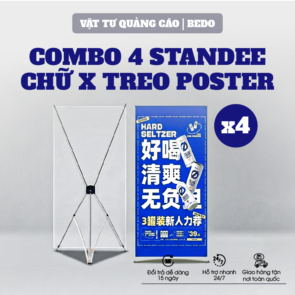 [Combo 4C] Standee Chân Chữ X BEDO Khung Cường Lực Treo Banner Quảng Cáo Dễ Lắp Đặt Gấp Gọn