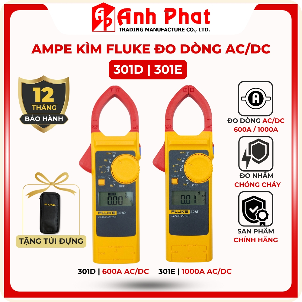 Ampe Kìm Đo Dòng AC/DC Vạn Năng FLUKE 301D/E Cao Cấp - Thiết Kế Nhỏ Gọn - Đo Lường Đa Năng - Hàng chính hãng