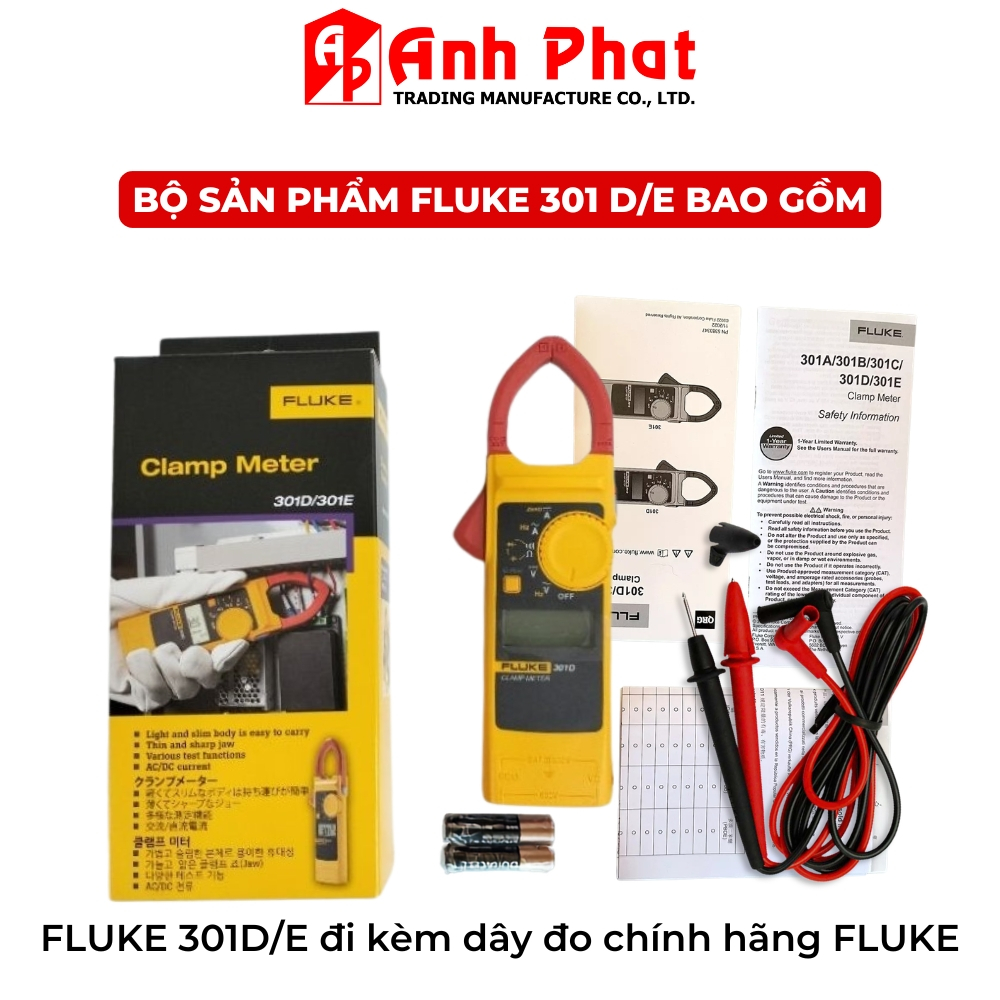 Ampe Kìm Đo Dòng AC/DC Vạn Năng FLUKE 301D/E Cao Cấp - Thiết Kế Nhỏ Gọn - Đo Lường Đa Năng - Hàng chính hãng