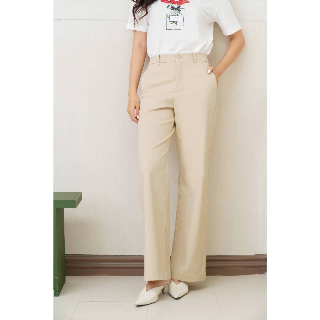 Quần Kaki Nữ Lưng Cao Ống Suông A-Line Elegant Pants Ninomaxx 2510048