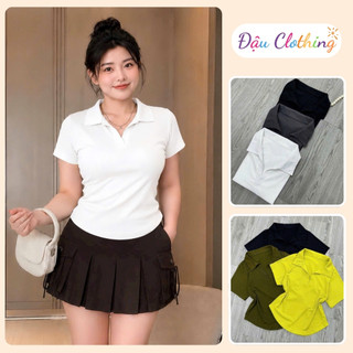 Áo thun bigsize nữ cổ bẻ tay ngắn sành điệu che bụng chất vải thun gân co giãn tốt G120