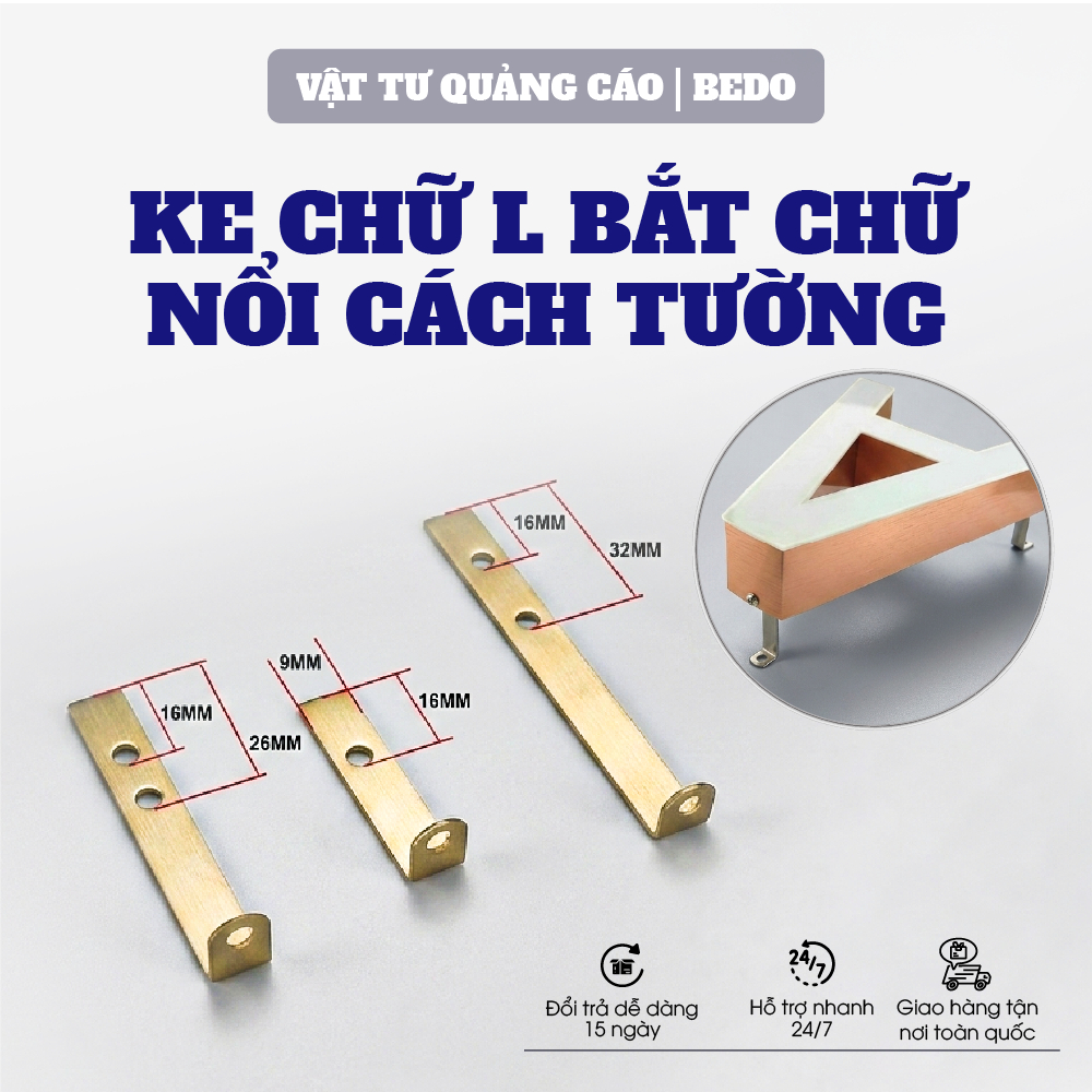 [ TÚI 100C ] Ke Chữ L Cách Tường BEDO Inox 201 Ke Bắt Chữ Nổi Hắt LED Chống Gỉ Chắc Chắn