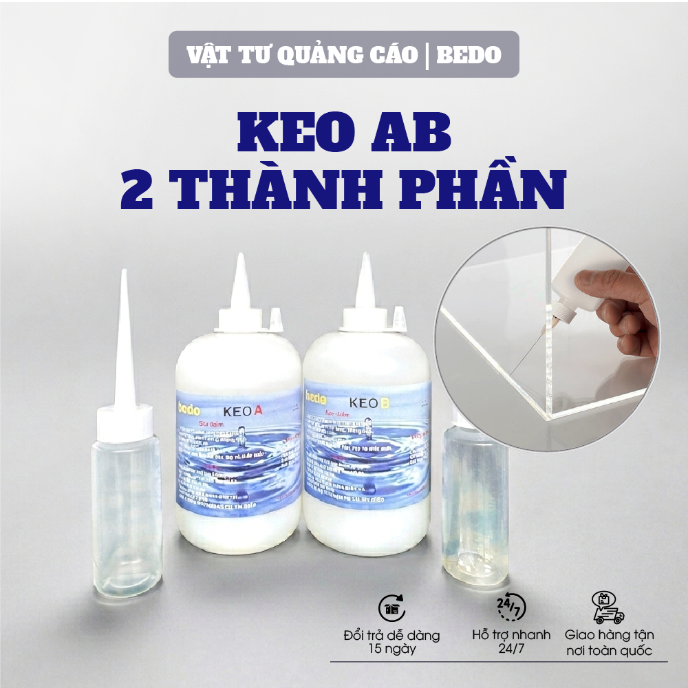 Keo Dán AB 2 Thành Phần BEDO Trong Suốt 1000ml Keo Dán Đa Năng Dán Mica Alu Fomex Inox Gỗ Siêu Chắc