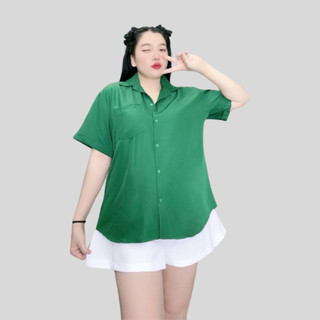 Áo Sơ Mi Bigsize Nữ  Form Rộng Cổ Sơ Mi Tay Ngắn Vải Lụa Kate Mềm Mịn Ít Nhăn SM1T