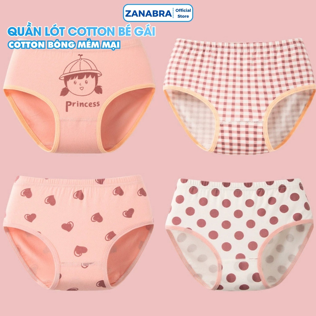 [ Xả Hàng ] Combo 4 Quần Lót Trẻ Em Cotton Thoáng Mát - Set 4 Quần Sịp Bé Gái Mềm Mịn Với Làn Da ZANABRA L7003