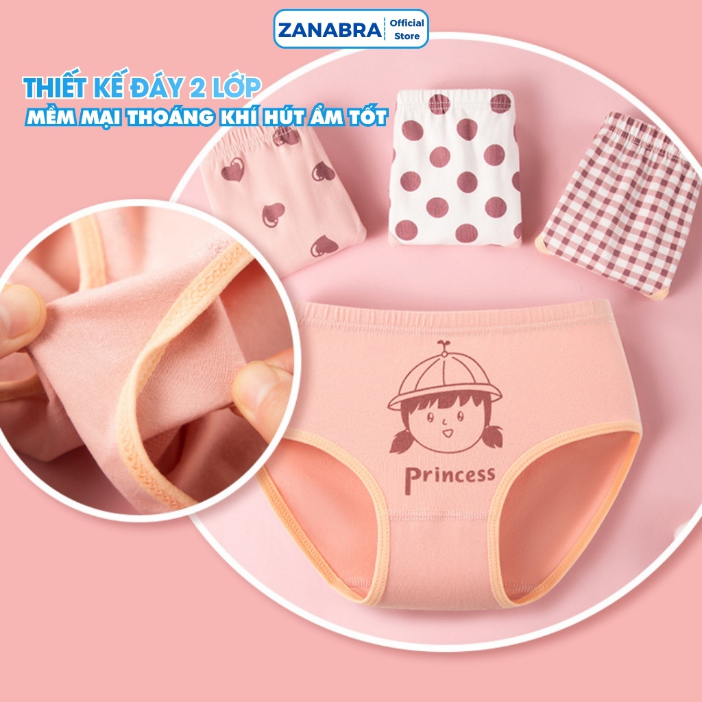 [ Xả Hàng ] Combo 4 Quần Lót Trẻ Em Cotton Thoáng Mát - Set 4 Quần Sịp Bé Gái Mềm Mịn Với Làn Da ZANABRA L7003